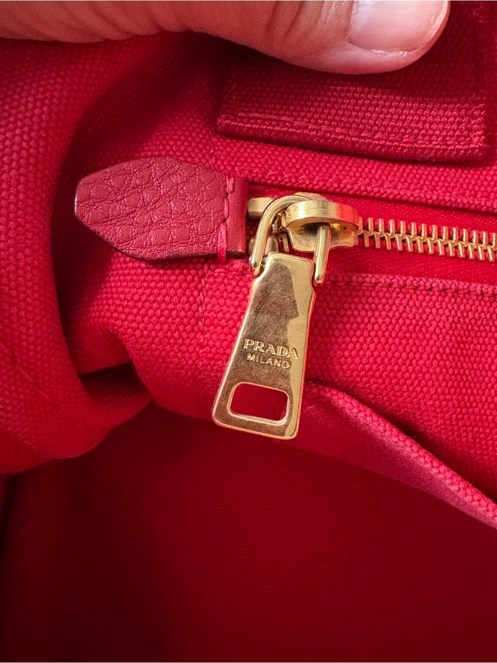 Authentic PRADA Canapa Small Canvas Tote Bag Rosso Red B2439G w/ Auth Card - Picture 9 of 12